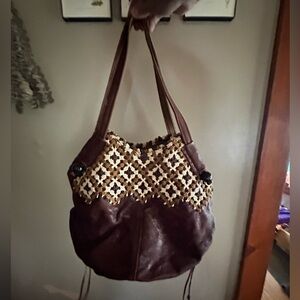 Lucky Brand Brown and Tan Shoulder Bag with Woven Design
